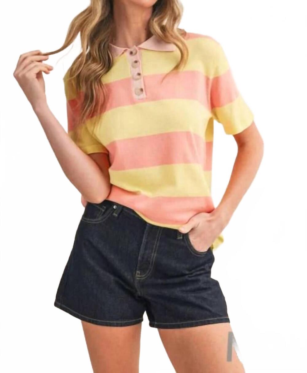 NEW &MERCI striped short sleeve sweater in yellow multi